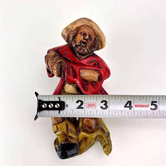 Vintage Folk Art Wood Hand Carved and Painted Peasant Accordion Player - Picture 8 of 8
